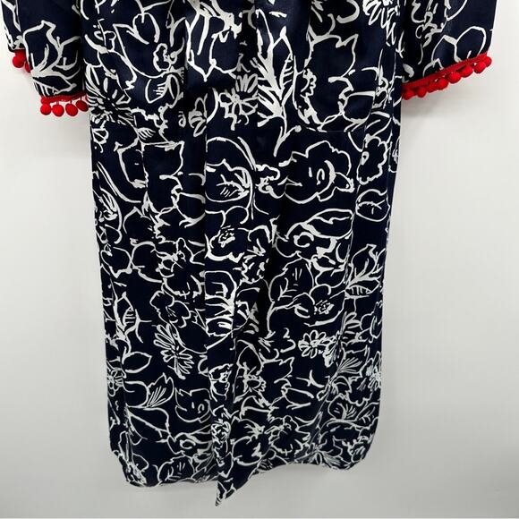 Misa Azores Tasseled Navy Blue & White Floral Long Sleeve Tie Long Kimono XS NEW - Picture 5 of 13